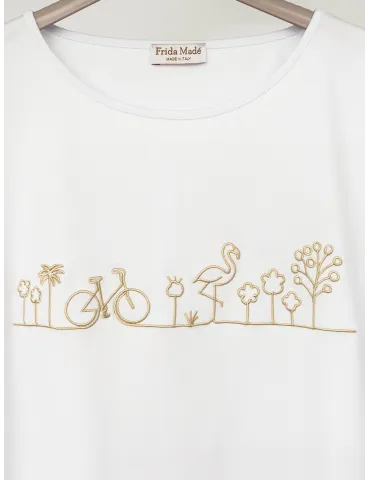 White kimono t-shirt with beige thread front embroidery 2