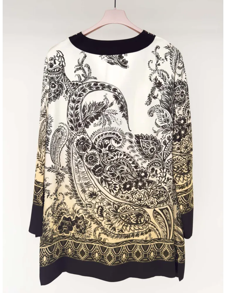 Paisley-pattern caftan-style tunic with embroidery