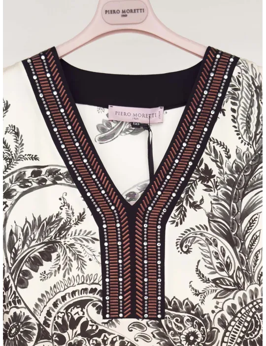 Piero Moretti | Casacca sfumata dis. cashmere con ricamo di strass