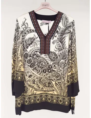 Paisley-pattern caftan-style tunic with embroidery 2