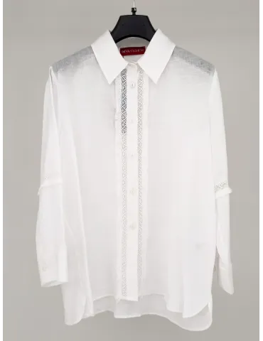 Camicia bianca in puro lino con pizzo e frange fino tg 54 | Riva Tricot