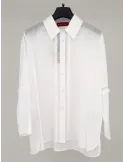 Camicia bianca in puro lino con pizzo e frange fino tg 54 | Riva Tricot