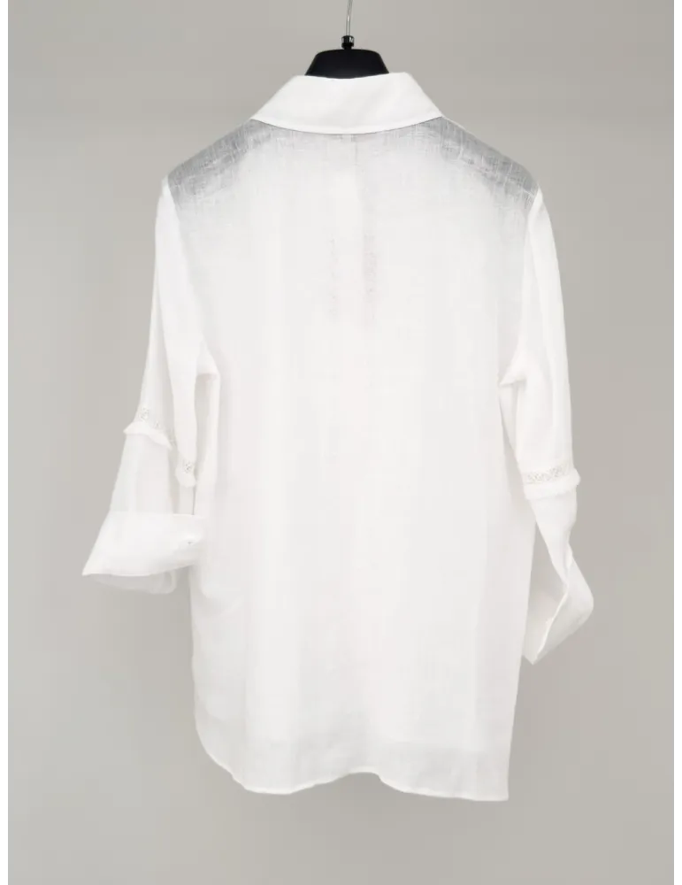Camicia bianca in puro lino con pizzo e frange fino tg 54 | Riva Tricot