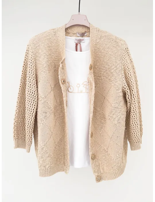 White kimono t-shirt with beige thread front embroidery