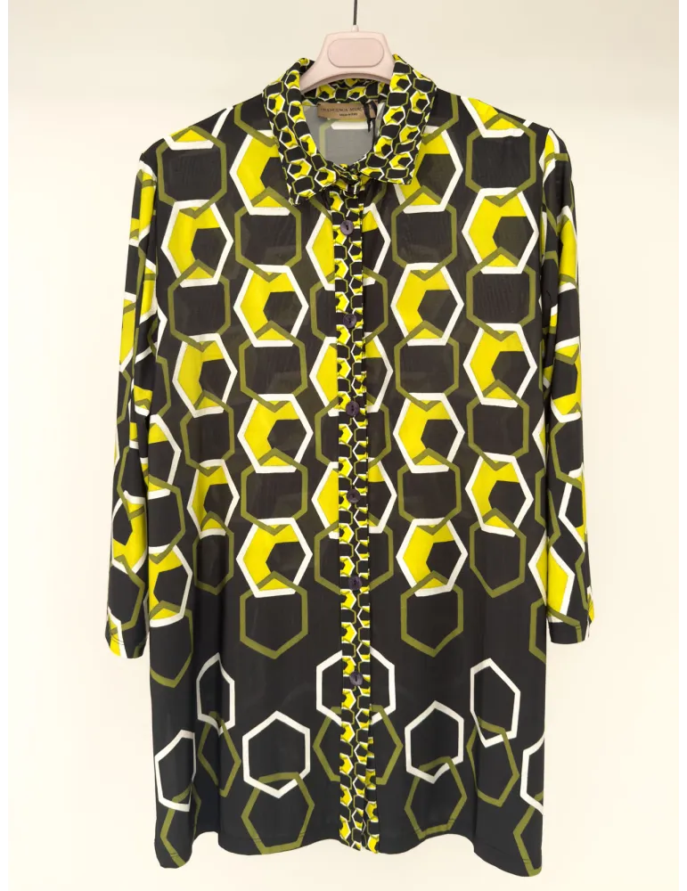 Black and lime green printed long shirt and top twinset plus size