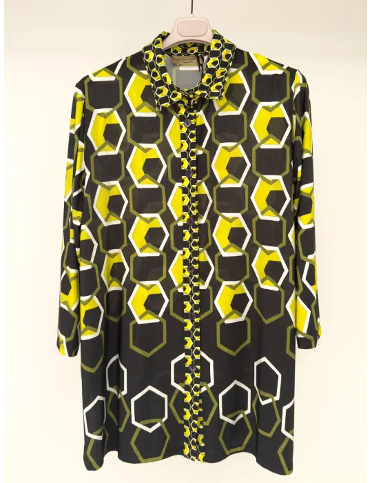 Black and lime green printed long shirt and top twinset plus size