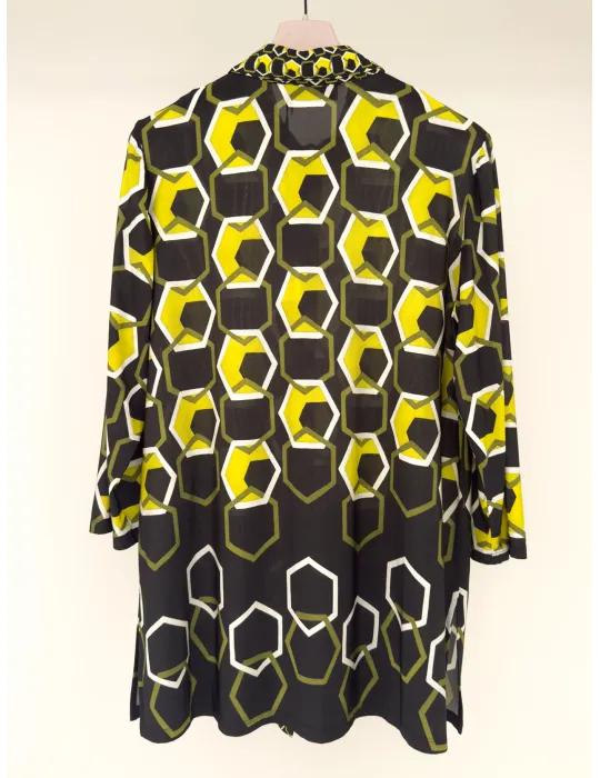 Black and lime green printed long shirt and top twinset plus size