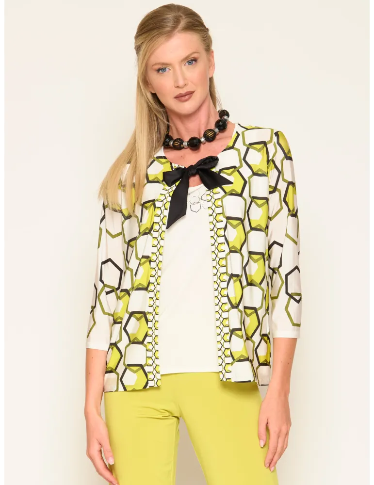 Francesca Mercuriali 2026 | Twinset geometrico bianco e verde lime