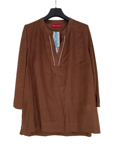 Tobacco brown Korean-style pure linen blouse shirt