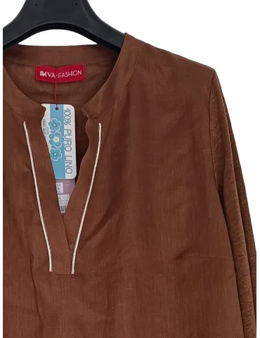 Tobacco brown Korean-style pure linen blouse shirt 2