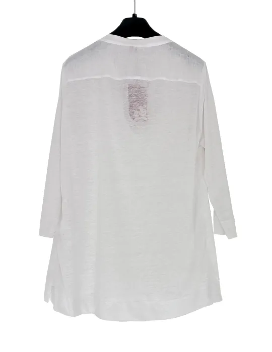 Blusa camicia bianca coreana in puro lino con strass Riva Tricot
