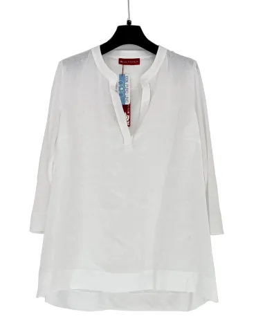 Blusa camicia bianca coreana in puro lino con strass Riva Tricot