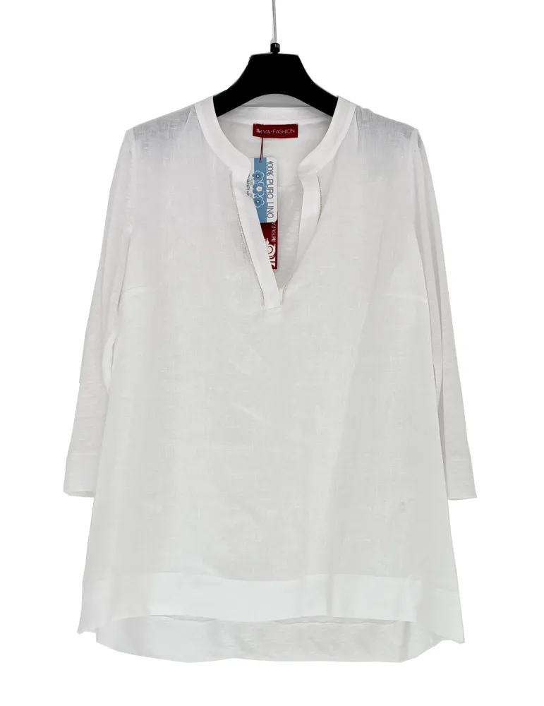 Blusa camicia bianca coreana in puro lino con strass Riva Tricot