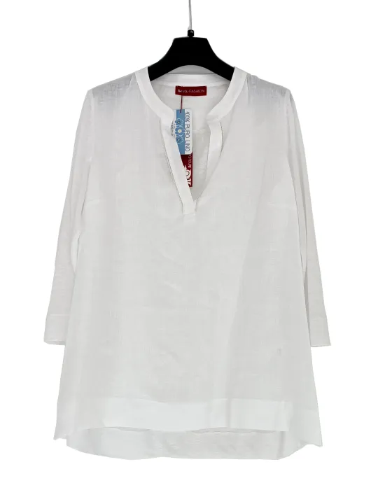 White Korean-style pure linen blouse shirt