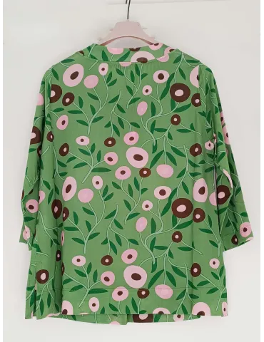 Green floral jersey top shirt with central pleat 2