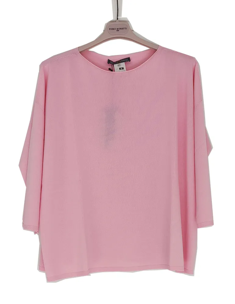Plain pink lightweight viscose knit boxy sweater