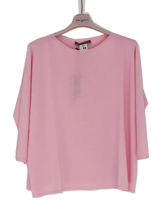 Plain pink lightweight viscose knit boxy sweater