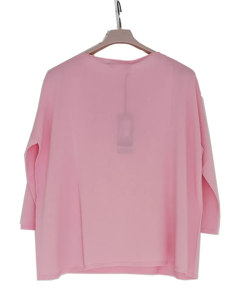 Pullover rosa a scatola in filato di viscosa fino alla 54 Riva Tricot