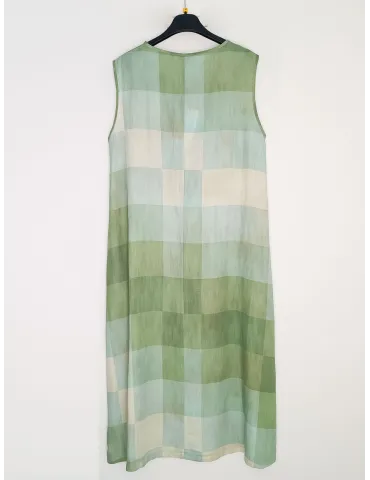 Green and light blue checked linen and silk midi sundress | Plus size 2