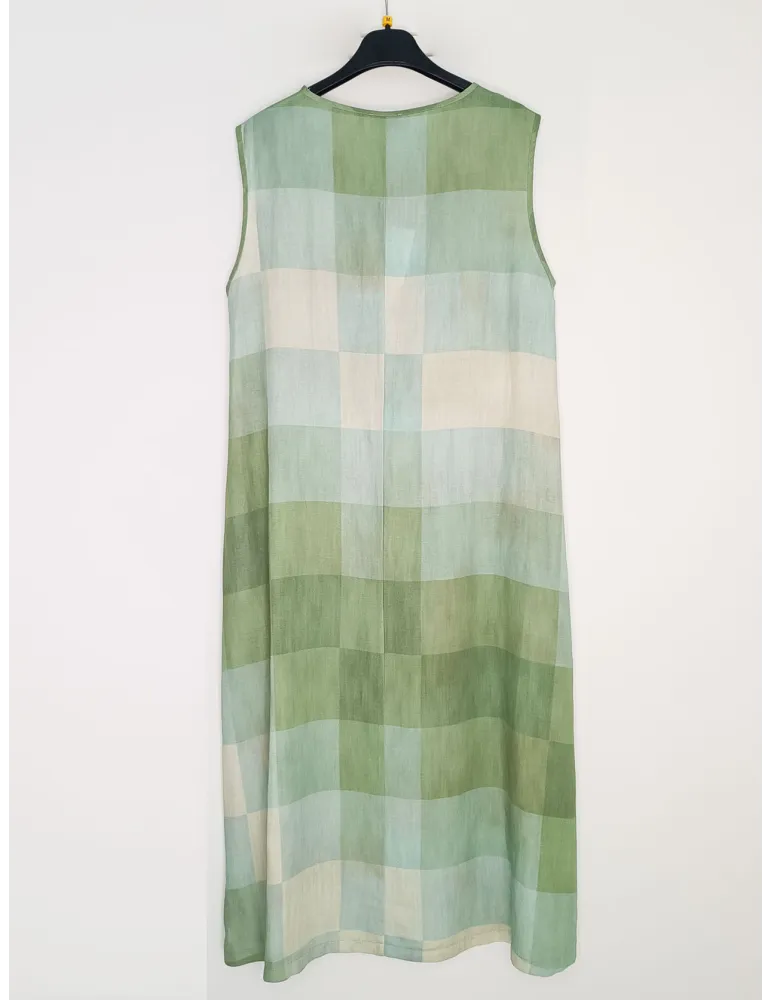 Green and light blue checked linen and silk midi sundress | Plus size