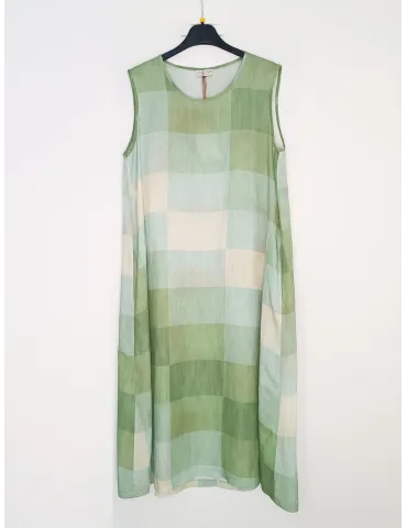 Green and light blue checked linen and silk midi sundress | Plus size