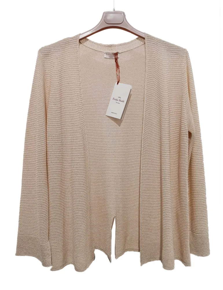Frida Madè Maglieria Italiana | Cardigan beige sottile lurex oro