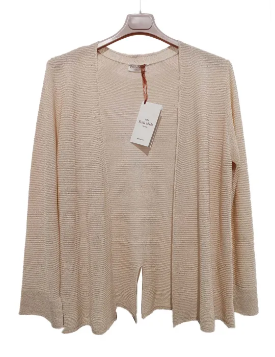 Beige viscose knit jacket with golden lurex and micro sequins