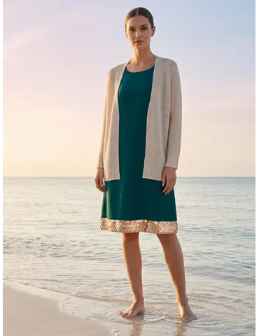 Frida Madè Maglieria Italiana | Cardigan beige sottile lurex oro 2