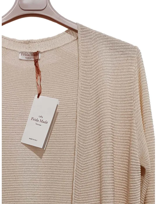 Frida Madè Maglieria Italiana | Cardigan beige sottile lurex oro