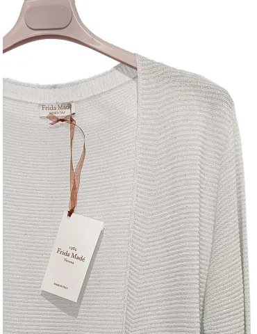 Frida Madè Italian Knitwear | White viscose shimmering knit jacket 2