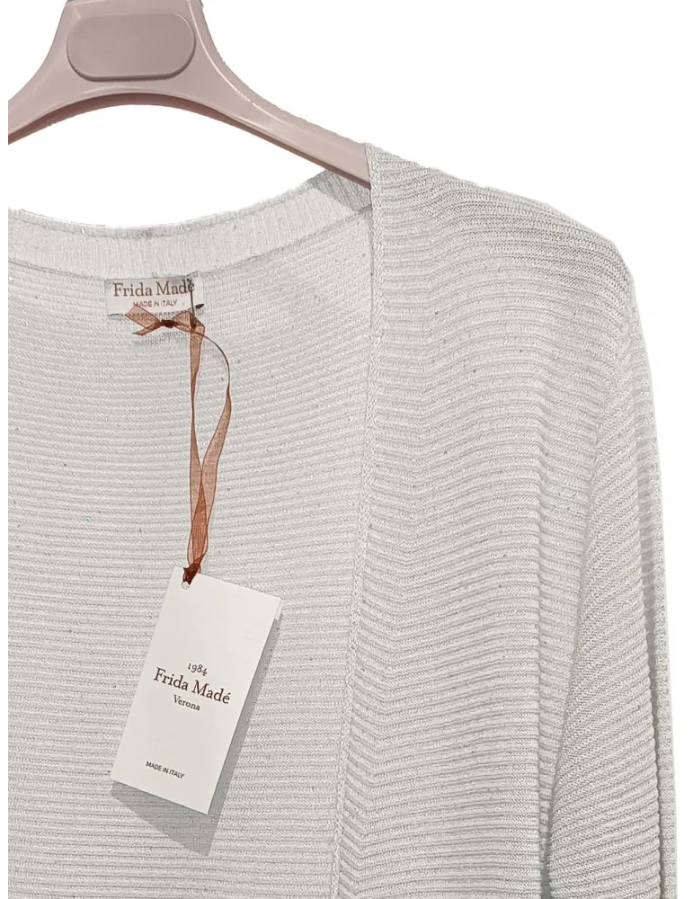 White viscose knit jacket with silver lurex and micro sequins