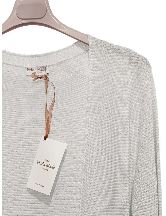 White viscose knit jacket with silver lurex and micro sequins