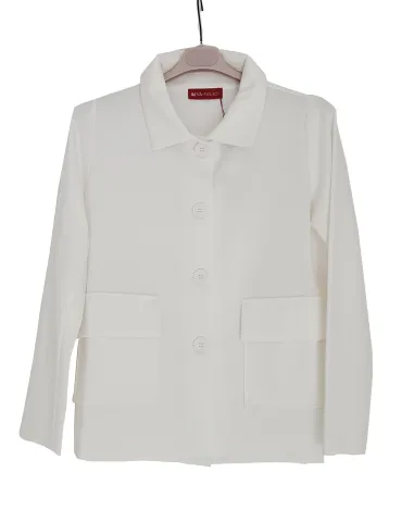 White neoprene-effect sweatshirt jacket with patch pocket in plus size 2