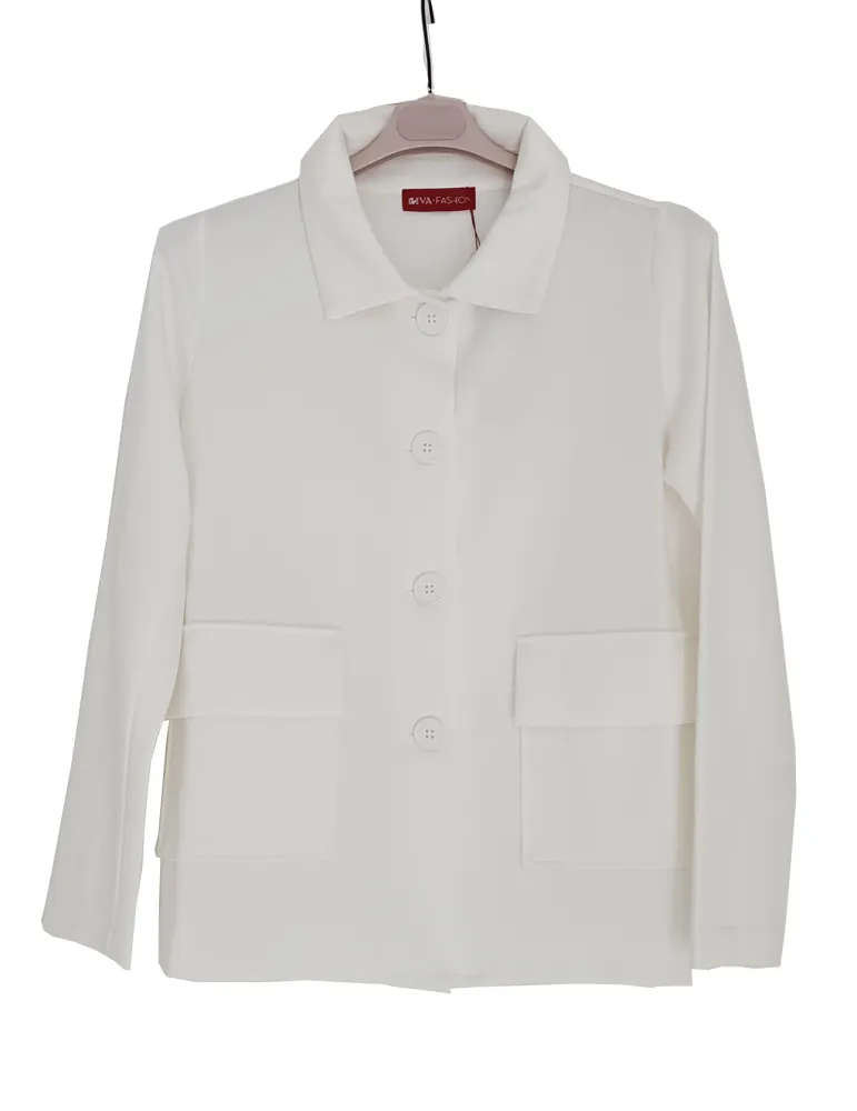 White neoprene-effect sweatshirt jacket with patch pockets