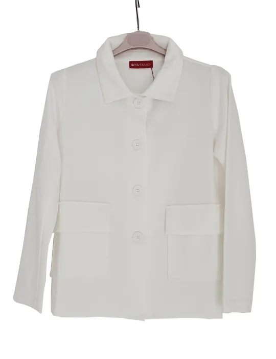 White neoprene-effect sweatshirt jacket with patch pockets