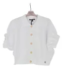Short white kimono-style jacket with gathered sleeves