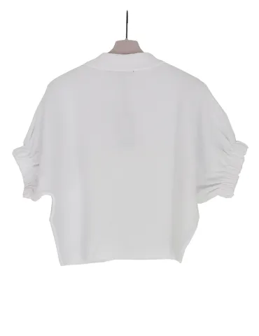 Short white kimono-style jacket with gathered sleeves 2