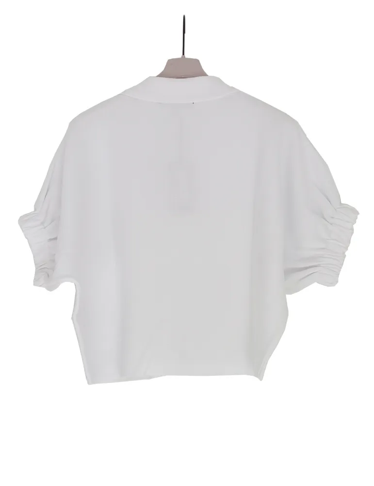 Giacchino corto bianco con maniche arricciate Riva Tricot