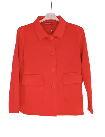 Red neoprene-effect sweatshirt jacket with patch pockets
