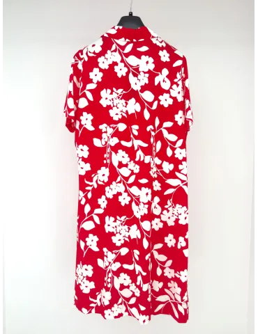 White and red viscose polo neck dress with short sleeves 2