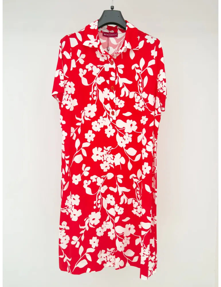 White and red floral polo neck summer dress | Plus size available