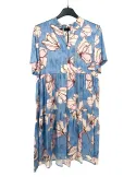 Light blue and pink floral tiered dress in 100% viscose | Plus size available