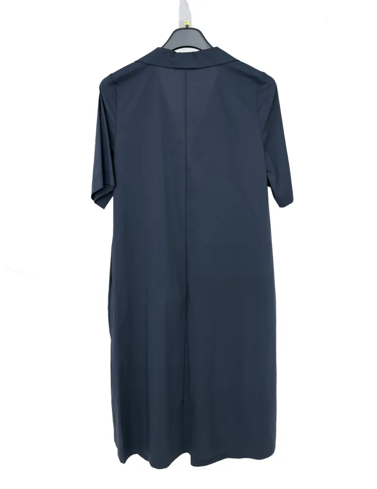 Blue A-line cotton polo dress with front pleats | Plus size available