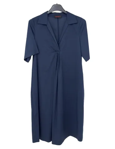 Blue A-line cotton polo dress with front pleats | Plus size available