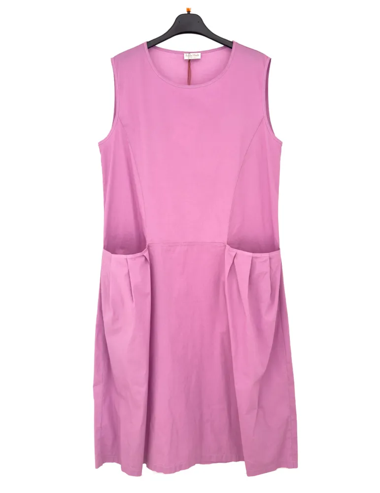 Frida Madè Pink cotton midi tank dress with large pockets