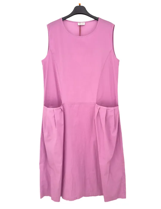 Frida Madè Pink cotton midi tank dress with large pockets