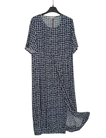 Long white and blue silk balloon dress