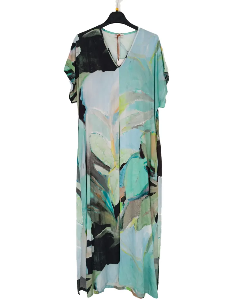 Frida Madè Long dress in viscose satin with central pleat | Plus size