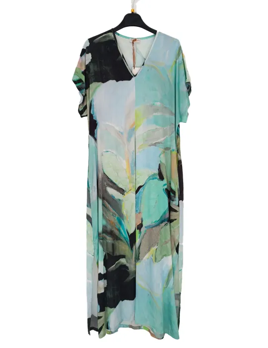 Frida Madè Long dress in viscose satin with central pleat | Plus size