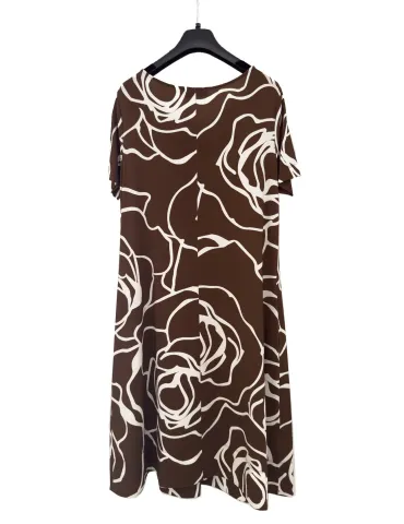 White and brown A-line viscose dress with central pleat 2